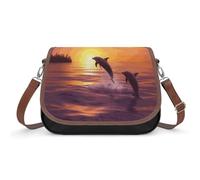 LZQPOEAS Shoulder Bag for Women PU Leather Crossbody Bag Underarm Purse | Sunset Dolphins Plaza Bag Adjustable Hobo Sling Clutch Tote Handbag Cute Retro Clutch Purse Shoulder Purse