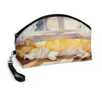 LZQPOEAS Sleeping Dogs at Night Makeup Bag Large Capacity Travel Cosmetic Bag for Women, Waterproof PU Leather, Flat Open Portable Toiletry Bag for Skincare Travel Essentials