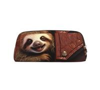 LZQPOEAS Sloth on zipper Pencil Case Leather Pen Bag Travel Makeup Bag Zipper Organizer Bag for Women Men