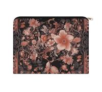 LZQPOEAS Small Makeup Bag for Purse, Peach Floral Embroidery Cosmetic Bag for Travel Cosmetic Pouch with Zipper, Large Capacity Pencil Pouches Toiletry Bags Portable Makeup Pouch for Women