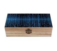 LZQPOEAS Small Wooden Storage Box with Lid - 7.9x3.9x2.3 Inch The Blue Binary Matrix Jewelry Box Vintage Keepsake Boxes Portable Jewelry Organizer Wood Trinket Box for Photos, Letters, Gifts