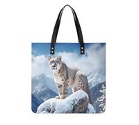 LZQPOEAS Snow Leopard Mountain Tote Bag with Magnetic Buckle Reusable Grocery Bags Lightweight Cross Body Handbag for Daily Essentials
