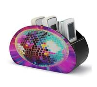 LZQPOEAS Space Disco Ball Remote Control Holder with 5 Compartments PU Leather Remote Organizer Box Caddy for Table Nightstand Remote Caddy Desktop Organizer Fits Media Controllers