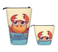 LZQPOEAS Summer cartoon crab Pencil Case Telescopic Pen Pouch Standing Pencil Bag Pop Up Pencil Holder With Zipper Travel Coin Pouch Purse Portable Makeup Bag for Office Holiday Gift