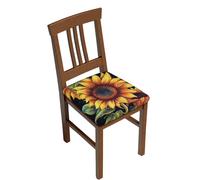 LZQPOEAS Summer Sunflower Square Stool Covers Six Piece Stretch Bar Stool Seat Covers Removable Chair Cover Protector Soft Milk Silk Stool Slipcover Washable Square Stool Cushion Cover