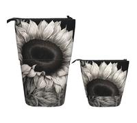 LZQPOEAS Sunflower Black Grey Pencil Case Telescopic Pen Pouch Standing Pencil Bag Pop Up Pencil Holder With Zipper Travel Coin Pouch Purse Portable Makeup Bag for Office Holiday Gift