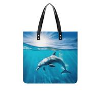 LZQPOEAS Swimming Dolphin in Blue Sea Tote Bag with Magnetic Buckle Reusable Grocery Bags Lightweight Cross Body Handbag for Daily Essentials