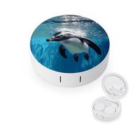 LZQPOEAS Swimming Penguin Contact Lens Case,Compact Portable Circle Contacts Lenses Case with Mirror Tweezers Contacts Lenses Container for Travel Daily Life