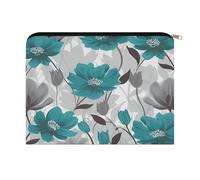 LZQPOEAS Teal Grey And White Floral Makeup Bag Large Capacity Cosmetic Bag for Women Multi-Function Small Zipper Pouch Portable Travel Toiletry Bags Personalized Makeup Bags for Purse