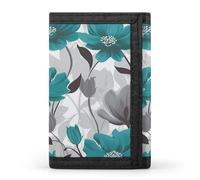 LZQPOEAS Teal Grey And White Floral Wallet Ultra Slim Minimalist Trifold Wallet Men Wallets Credit Card Holder Sl illfold