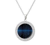 LZQPOEAS The Blue Binary Matrix Necklace Round Coin Pendant Necklaces Charm Round Pendant Initial Necklaces Fashion Jewelry Silver-style