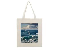 LZQPOEAS The Deep Blue Sea Canvas Tote Bag Cotton Grocery Shopping Cloth Bags Cute Aesthetic Tote Bag Lightweight Reusable Shoulder Bags for Shopping Grocery Beach Picnic Wedding Favors