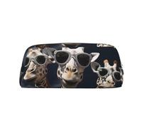LZQPOEAS Three giraffes wearing sunglasses Pencil Case Leather Pen Bag Travel Makeup Bag Zipper Organizer Bag for Women Men