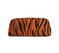 LZQPOEAS Tiger Stripes Orange Pencil Case Leather Pen Bag Travel Makeup Bag Zipper Organizer Bag for Women Men