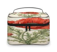 LZQPOEAS Travel Toiletry Bag Large Capacity Cosmetic Bag Leather Toiletry Organizer Waterproof Makeup Bags Portable Makeup Pouch Poppy Painting Shaving Bags Wide-open Travel Bag for Women