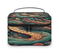 LZQPOEAS Travel Toiletry Bag Large Capacity Cosmetic Bag Leather Toiletry Organizer Waterproof Makeup Bags Portable Makeup Pouch Oriental Dragon Pattern Shaving Bags Wide-open Travel Bag for Women