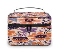 LZQPOEAS Travel Toiletry Bag Large Capacity Cosmetic Bag Leather Toiletry Organizer Waterproof Makeup Bags Portable Makeup Pouch Light Orange Flowers Shaving Bags Wide-open Travel Bag for Women