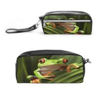 LZQPOEAS Tree Frog Pen Case Cosmetic Makeup Bag PU Leather Cosmetic Pencil Bags Small Soft Makeup Pouch with Zipper Waterproof Makeup Brush Holder for Women Men Office