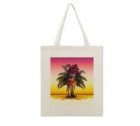 LZQPOEAS Tropical Flower Palm Tree Canvas Tote Bag Cotton Grocery Shopping Cloth Bags Cute Aesthetic Tote Bag Lightweight Reusable Shoulder Bags for Shopping Grocery Beach Picnic Wedding Favors