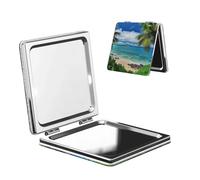 LZQPOEAS Tropical Palm Tree Hawaii Beach Makeup Mirror 2-Sided 1X/2X Magnification Compact Mirror Small Pocket Mirror for Purse Folding Portable Handheld Mirror Travel Makeup Mirror for Gift Square