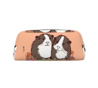 LZQPOEAS Two guinea pigs hanging out Pencil Case Leather Pen Bag Travel Makeup Bag Zipper Organizer Bag for Women Men