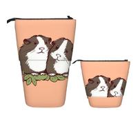LZQPOEAS Two guinea pigs hanging out Pencil Case Telescopic Pen Pouch Standing Pencil Bag Pop Up Pencil Holder With Zipper Travel Coin Pouch Purse Portable Makeup Bag for Office Holiday Gift