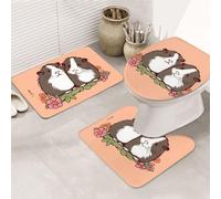 LZQPOEAS Two Guinea Pigs Hanging Out Print Bathroom Rug Set 3 Piece Includes Non Slip Bath Mat, Contour Mat and Toilet Lid Cover Ultra Soft Microfiber Bathroom Floor Mats Set