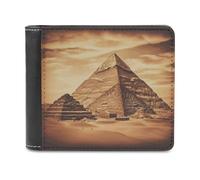 LZQPOEAS Vintage Great Egyptian Pyramid Wallet Extra Capacity Slim Bifold Wallet with Multiple Card Slots Men's Leather Wallets Travel Billfold