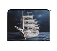 LZQPOEAS Vintage Nautical White Ship Makeup Bag Large Capacity Cosmetic Bag for Women Multi-Function Small Zipper Pouch Portable Travel Toiletry Bags Personalized Makeup Bags for Purse