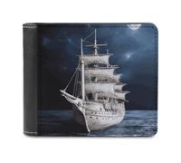 LZQPOEAS Vintage Nautical White Ship Wallet Extra Capacity Slim Bifold Wallet with Multiple Card Slots Men's Leather Wallets Travel Billfold