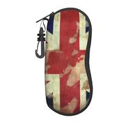 LZQPOEAS Vintage Union Jack British Flag Print Glasses Case Ultra Light Portable Neoprene Sunglasses Case Zipper Eyeglass Case with Belt Clip, Black, One size