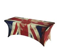 LZQPOEAS Vintage Union Jack British Flag Print Tablecloth 6FT Spandex Table Cloth Elastic Stretchable Rectangular Table Cover Waterproof Tabletop Covers for Picnic Outdoor Wedding Decoration