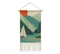 LZQPOEAS Water near Mountains Wall Art Decor 10x19.6 in - Linen Hanging Poster with Tassel Unique Boho Wall Hanging Tapestry Rustic Pictures Prints for Living Room, Bedroom, Office