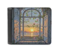 LZQPOEAS When The Sun Goes Down Bifold Wallet for Women Men Slim Wallet Small Billfold Minimalist Front Pocket Thin PU Leather Card Holder