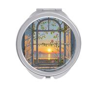 LZQPOEAS When The Sun Goes Down Travel Makeup Mirror 1X/2X Magnifying 2.4In Double Sided Metal Round Compact Mirrors Portable Mini Mirror for Purse, Pocket Folding Handheld for Women Gift