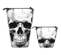 LZQPOEAS White and gray skull graphics Pencil Case Telescopic Pen Pouch Standing Pencil Bag Pop Up Pencil Holder With Zipper Travel Coin Pouch Purse Portable Makeup Bag for Office Holiday Gift