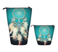 LZQPOEAS White dream catcher feather Pencil Case Telescopic Pen Pouch Standing Pencil Bag Pop Up Pencil Holder With Zipper Travel Coin Pouch Purse Portable Makeup Bag for Office Holiday Gift
