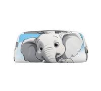 LZQPOEAS White Elephant Pencil Case Leather Pen Bag Travel Makeup Bag Zipper Organizer Bag for Women Men
