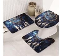 LZQPOEAS White Fantasy Dream Catcher Print Bathroom Rug Set 3 Piece Includes Non Slip Bath Mat, Contour Mat and Toilet Lid Cover Ultra Soft Microfiber Bathroom Floor Mats Set