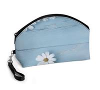 LZQPOEAS White Flowers Light Blue Wood Makeup Bag Large Capacity Cosmetic Bag for Women Portable Toiletry Bags for Skincare Water-resistant Cosmetic Case PU Leather Travel Cosmetic Organizer