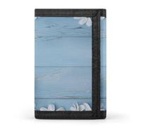 LZQPOEAS White Flowers Light Blue Wood Trifold Wallet for Men Slim Minimalist Front Pocket Modern Fashion Wallet Extra Capacity Credit Card Holder Cards Purse