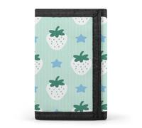 LZQPOEAS White Strawberry on Green Background Wallet Ultra Slim Minimalist Trifold Wallet Men Wallets Credit Card Holder Sl illfold