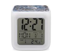 LZQPOEAS Winter White Owl Alarm Clock Desk Clock with 7 Color Changing Night Light Digital Clocks with Temperature Display Sleep Training and Sound Machine for Heavy Sleeper