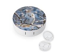 LZQPOEAS Winter White Owl Contact Lens Case Leak-proof Portable Travel Size Cute Contact Lenses Case Mini Contact Lens Soak Storage Kit with Mirror Daily Vision Care And Outdoor Use
