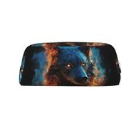 LZQPOEAS Wolf Head in Blue Flames Pencil Case Leather Pen Bag Travel Makeup Bag Zipper Organizer Bag for Women Men