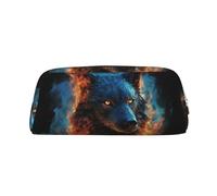 LZQPOEAS Wolf Head in Blue Flames Pencil Case Leather Pen Bag Travel Makeup Bag Zipper Organizer Bag for Women Men