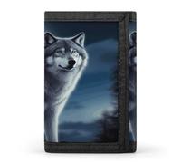LZQPOEAS Wolf Under Moon Wallet Ultra Slim Minimalist Trifold Wallet Men Wallets Credit Card Holder Sl illfold