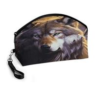 LZQPOEAS Wolves And Dream Catchers Makeup Bag Large Capacity Travel Cosmetic Bag for Women, Waterproof PU Leather, Flat Open Portable Toiletry Bag for Skincare Travel Essentials