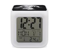 LZQPOEAS Wolves Love Under The Moon Wild Animal Alarm Clock Digital Temperature Display Color-Changing Alarm Clock LED Display Screen Mini Clocks for Office Living Room Bedroom