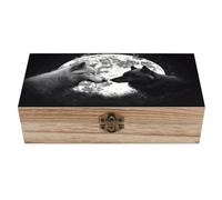 LZQPOEAS Wolves Love Under The Moon Wild Animal Wooden Keepsake Box Vintage Style Wooden Storage Boxes with Hinged Lid Memory Treasure Box Solid Wood Memory Boxes Jewelry & Photos for Organizer